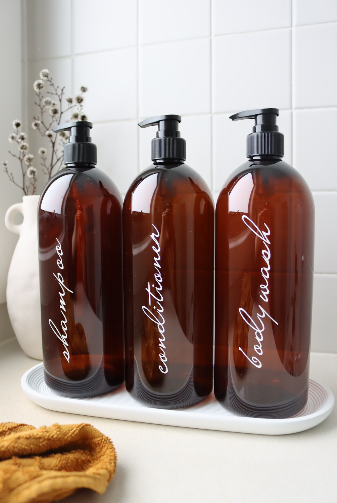 Elegant Amber Laundry And Bathroom Bottle And Label 1000ml