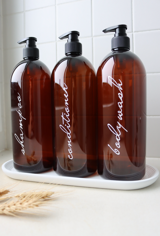 Elegant Amber Laundry And Bathroom Bottle And Label 1000ml