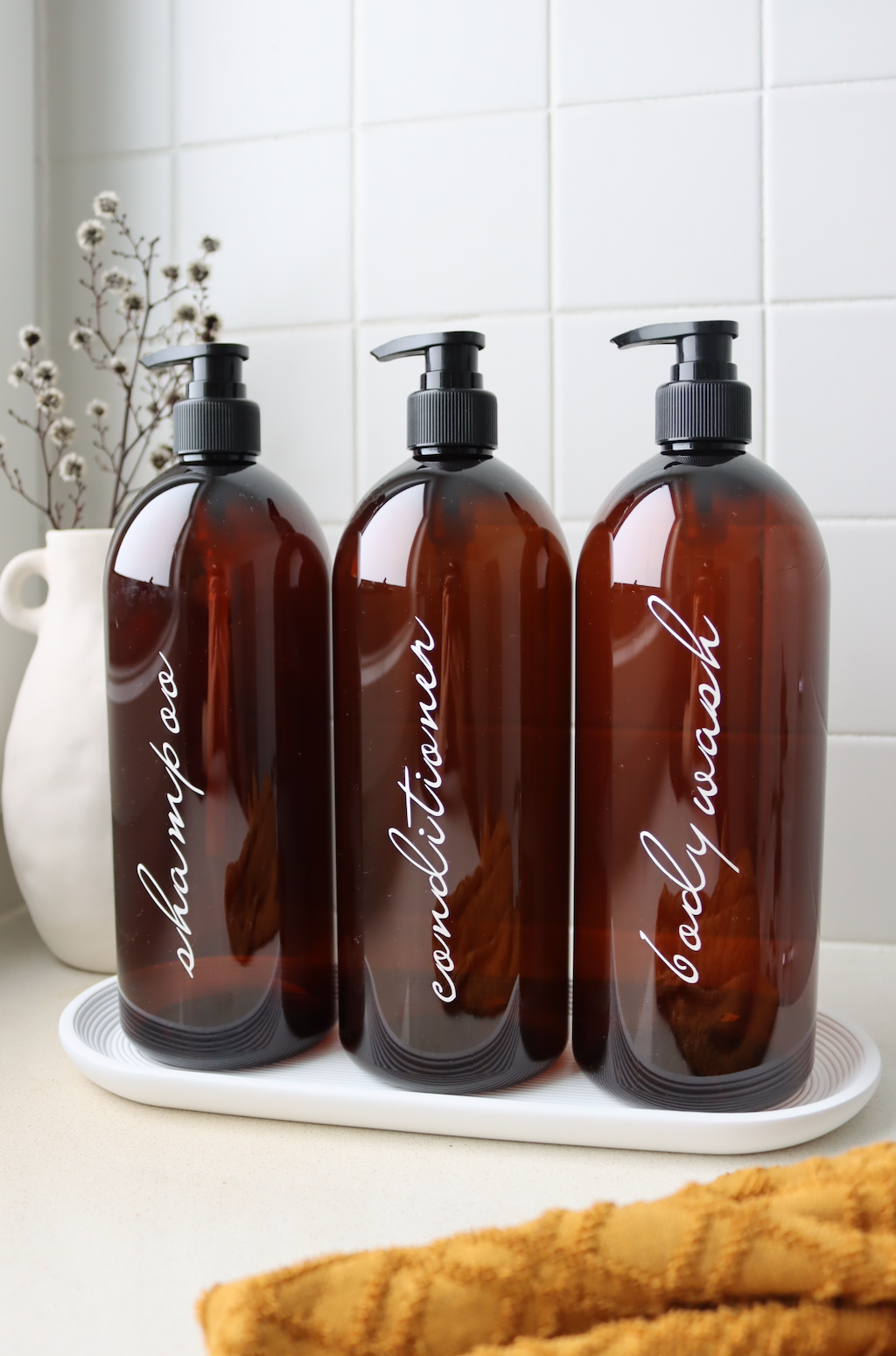 Elegant Amber Laundry And Bathroom Bottle And Label 1000ml