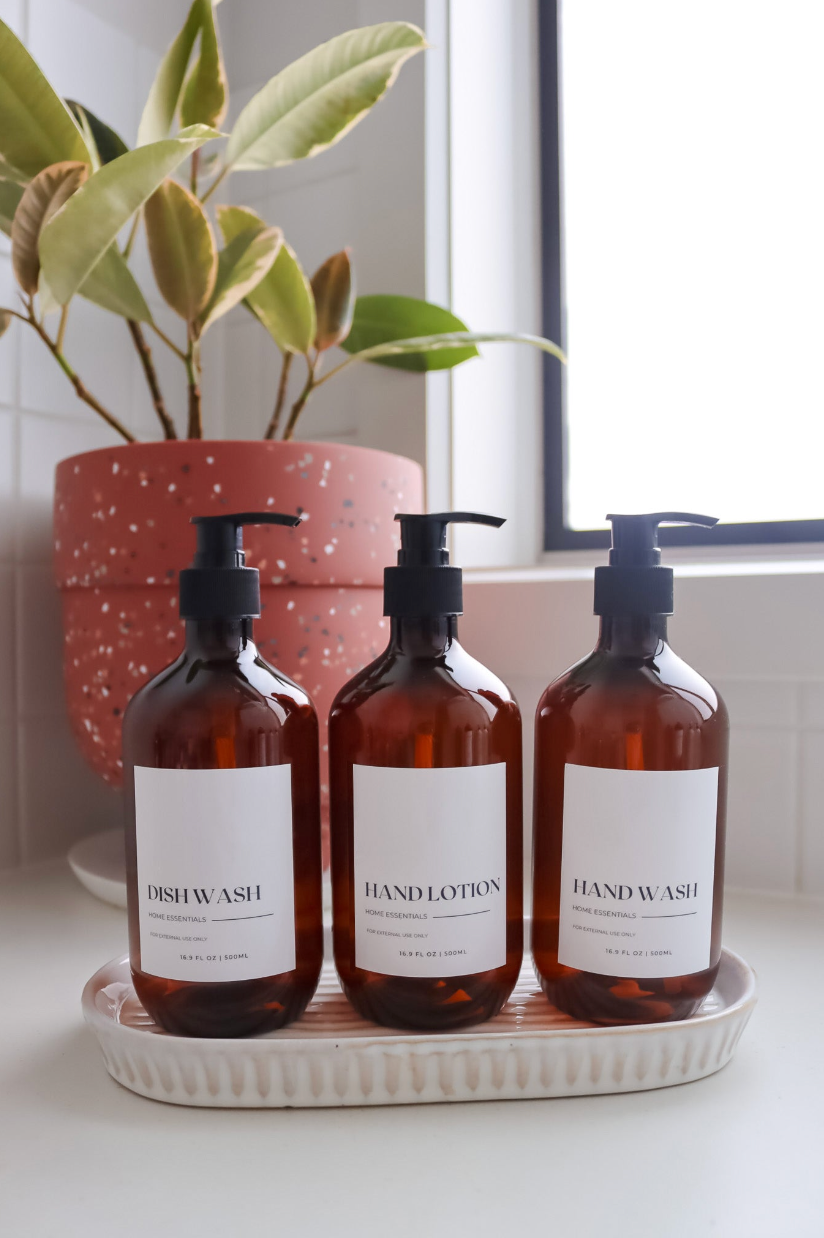 Minimalist Amber Bathroom And Kitchen Bottle & Label 500ml