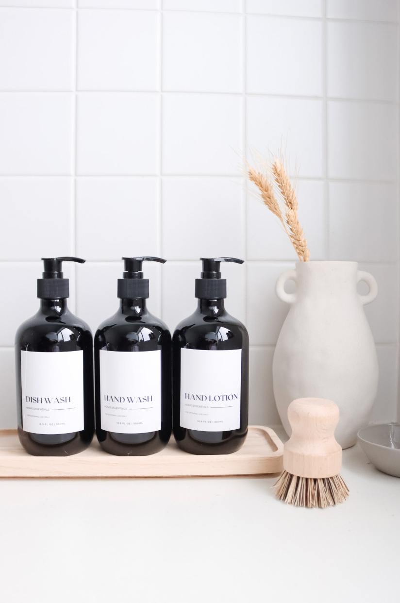 Minimalist Gloss Black Bathroom And Kitchen Bottle & Label 500ml