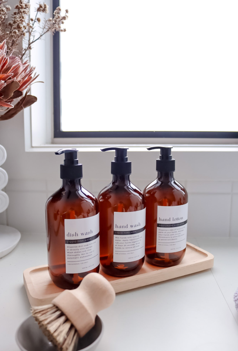 Stylish Amber Bathroom And Kitchen Bottle & Label 500ml