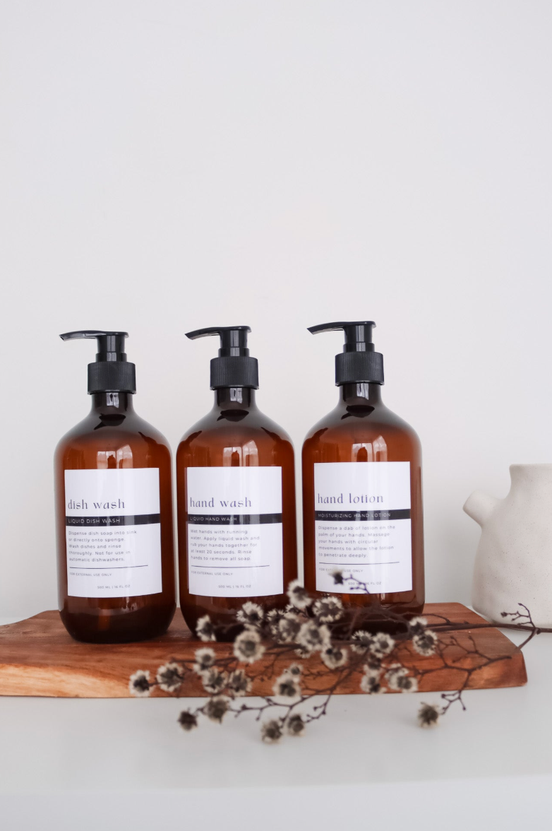 Stylish Amber Bathroom And Kitchen Bottle & Label 500ml