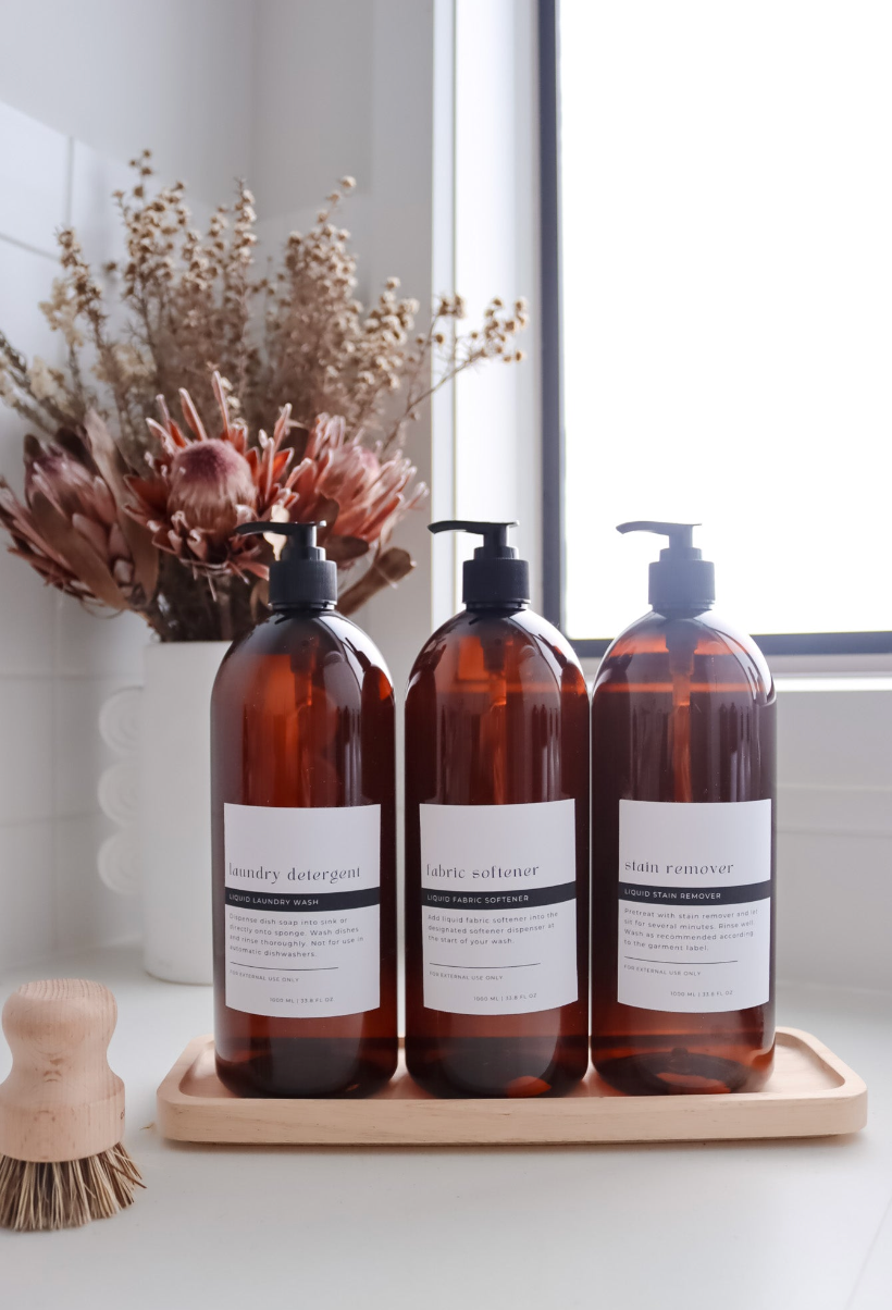 Stylish Amber Laundry And Bathroom Bottle And Label 1000ml